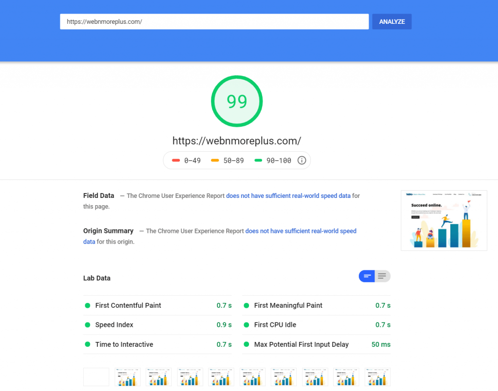 PageSpeed Score for webnmoreplus.com